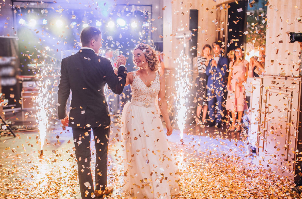 brides wedding party in the elegant restaurant with a wonderful light and atmosphere